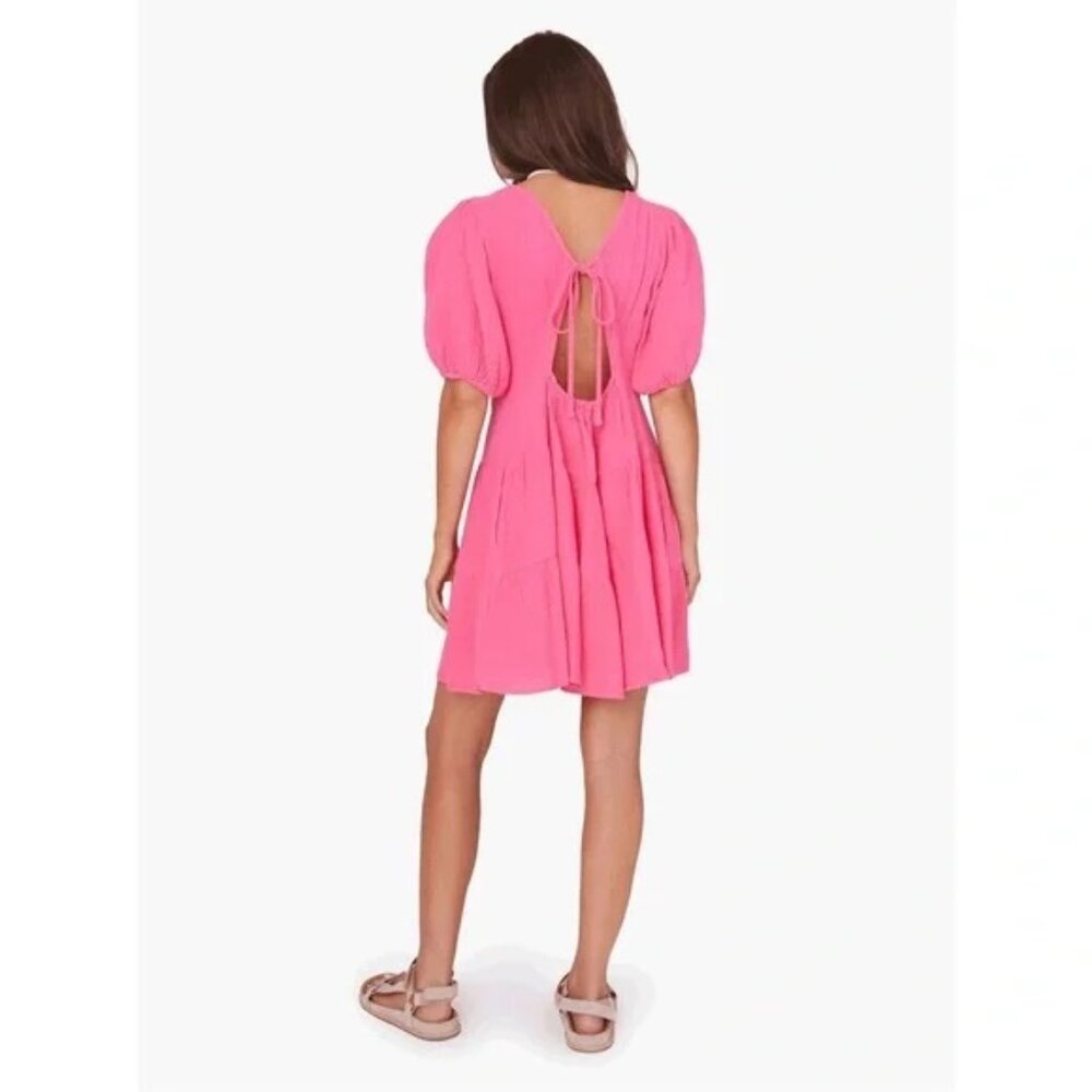 XiRENA~ Pink Nissa Cotton Gauze Tiered Puff Sleeve Mini Dress in size Medium